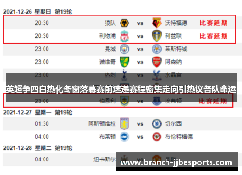 英超争四白热化冬窗落幕赛前速递赛程密集走向引热议各队命运